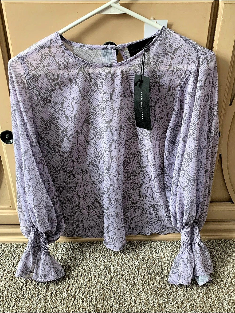 Know One Cares Lavender Reptile Blouse Size XS NWT